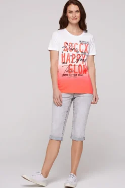 Damen CAMP DAVID & SOCCX T-Shirt Dip Dye mit Glitter Wording neon pink