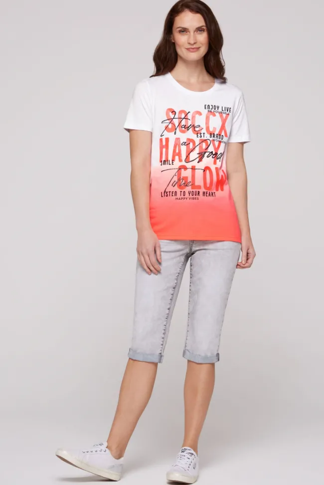 Damen CAMP DAVID & SOCCX T-Shirt Dip Dye mit Glitter Wording neon pink