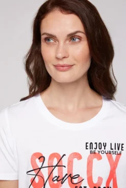 Damen CAMP DAVID & SOCCX T-Shirt Dip Dye mit Glitter Wording neon pink