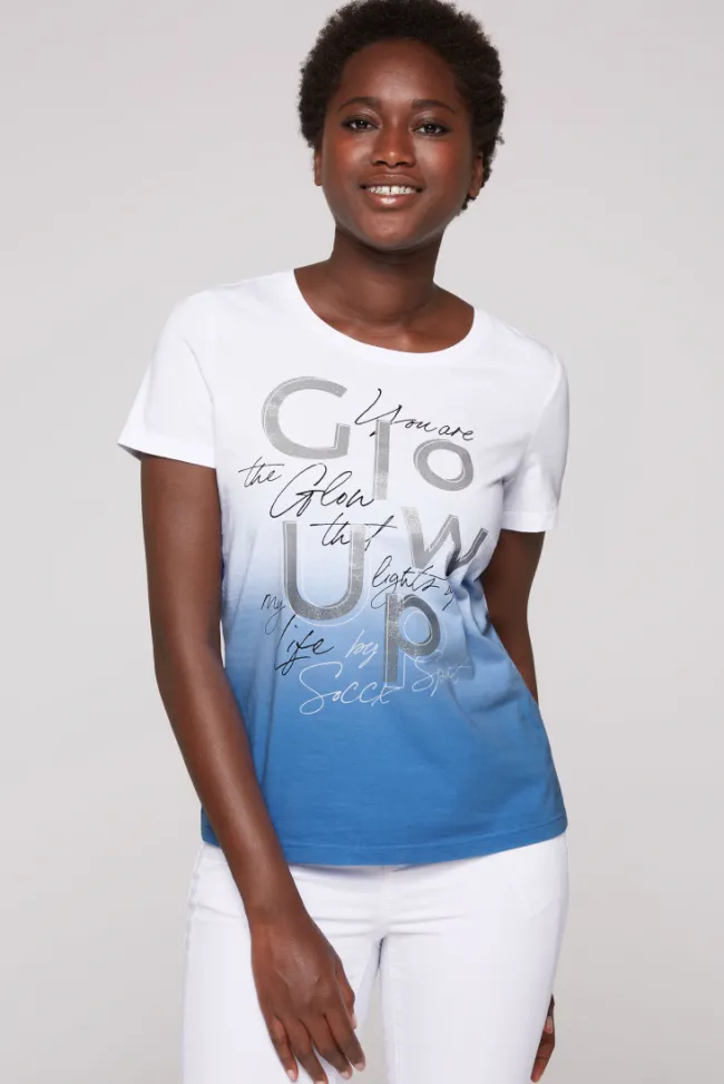 Damen CAMP DAVID & SOCCX T-Shirt Dip Dye mit Glitter Wording airy blue | S