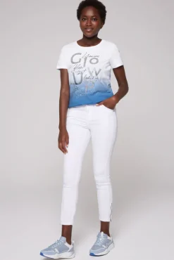 Damen CAMP DAVID & SOCCX T-Shirt Dip Dye mit Glitter Wording airy blue | S