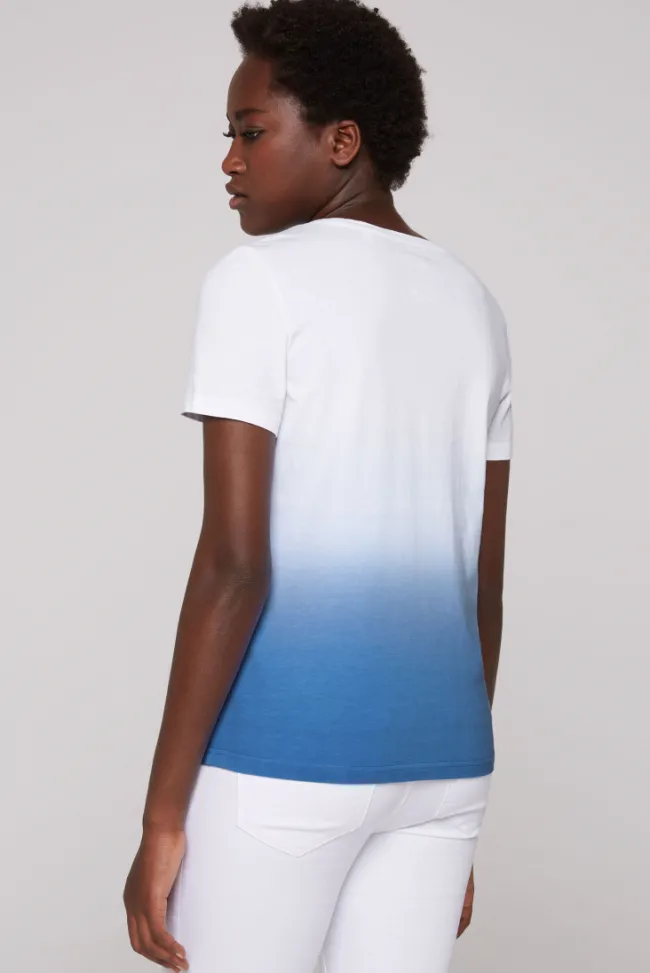 Damen CAMP DAVID & SOCCX T-Shirt Dip Dye mit Glitter Wording airy blue | S
