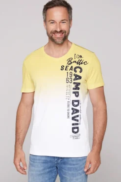 Herren CAMP DAVID & SOCCX T-Shirt Dip Dye mit senkrechtem Logo Artwork light lime