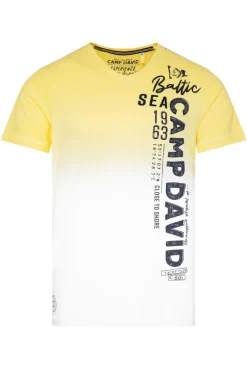 Herren CAMP DAVID & SOCCX T-Shirt Dip Dye mit senkrechtem Logo Artwork light lime