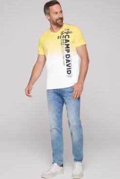 Herren CAMP DAVID & SOCCX T-Shirt Dip Dye mit senkrechtem Logo Artwork light lime