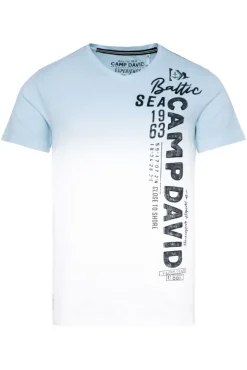 Herren CAMP DAVID & SOCCX T-Shirt Dip Dye mit senkrechtem Logo Artwork summer blue
