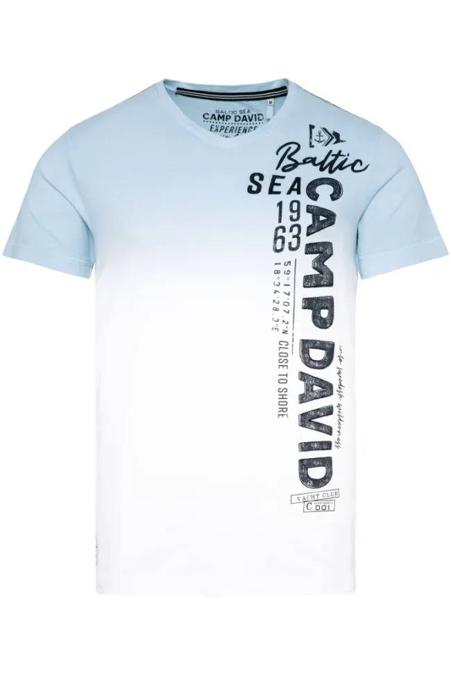 Herren CAMP DAVID & SOCCX T-Shirt Dip Dye mit senkrechtem Logo Artwork summer blue