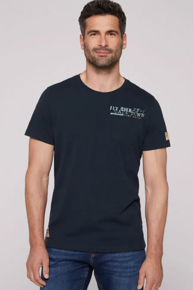Herren CAMP DAVID & SOCCX T-Shirt mit Brusttasche und Rücken-Artwork blue navy