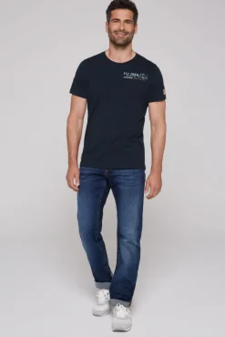 Herren CAMP DAVID & SOCCX T-Shirt mit Brusttasche und Rücken-Artwork blue navy