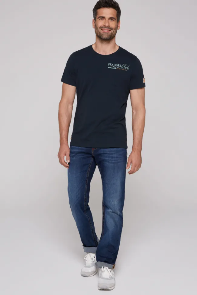 Herren CAMP DAVID & SOCCX T-Shirt mit Brusttasche und Rücken-Artwork blue navy