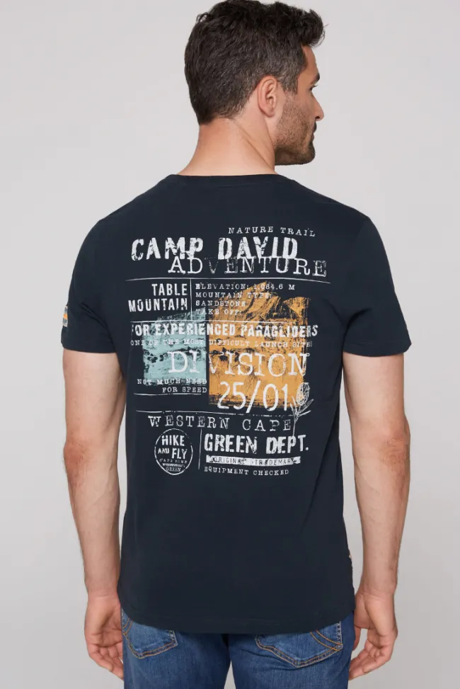 Herren CAMP DAVID & SOCCX T-Shirt mit Brusttasche und Rücken-Artwork blue navy