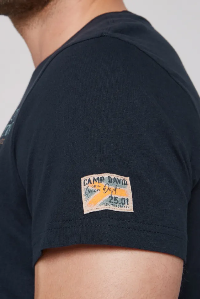 Herren CAMP DAVID & SOCCX T-Shirt mit Brusttasche und Rücken-Artwork blue navy