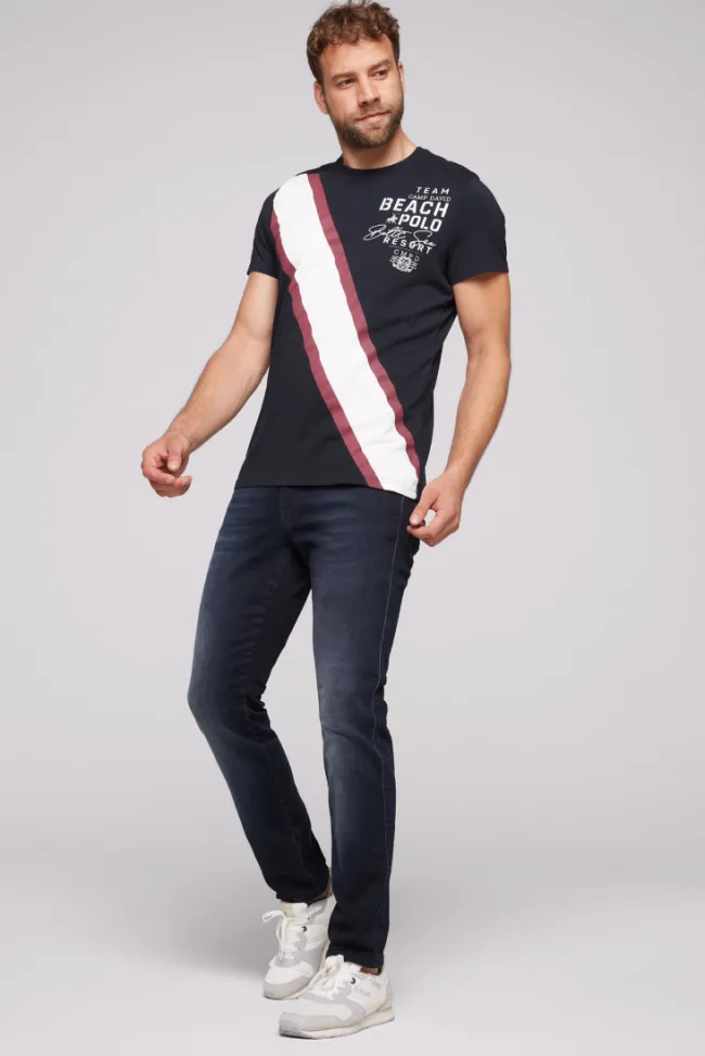 Herren CAMP DAVID & SOCCX T-Shirt mit Color-Blocking und Artwork blue navy