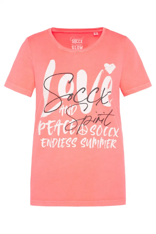 Damen CAMP DAVID & SOCCX T-Shirt mit Glitter-Puff-Print neon pink
