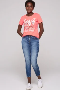 Damen CAMP DAVID & SOCCX T-Shirt mit Glitter-Puff-Print neon pink