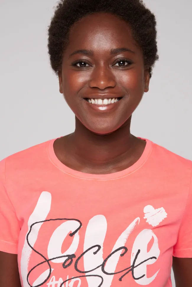 Damen CAMP DAVID & SOCCX T-Shirt mit Glitter-Puff-Print neon pink