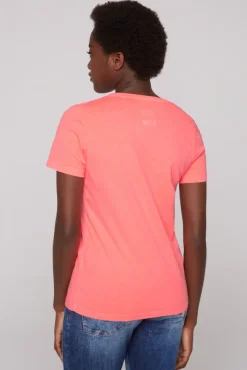 Damen CAMP DAVID & SOCCX T-Shirt mit Glitter-Puff-Print neon pink