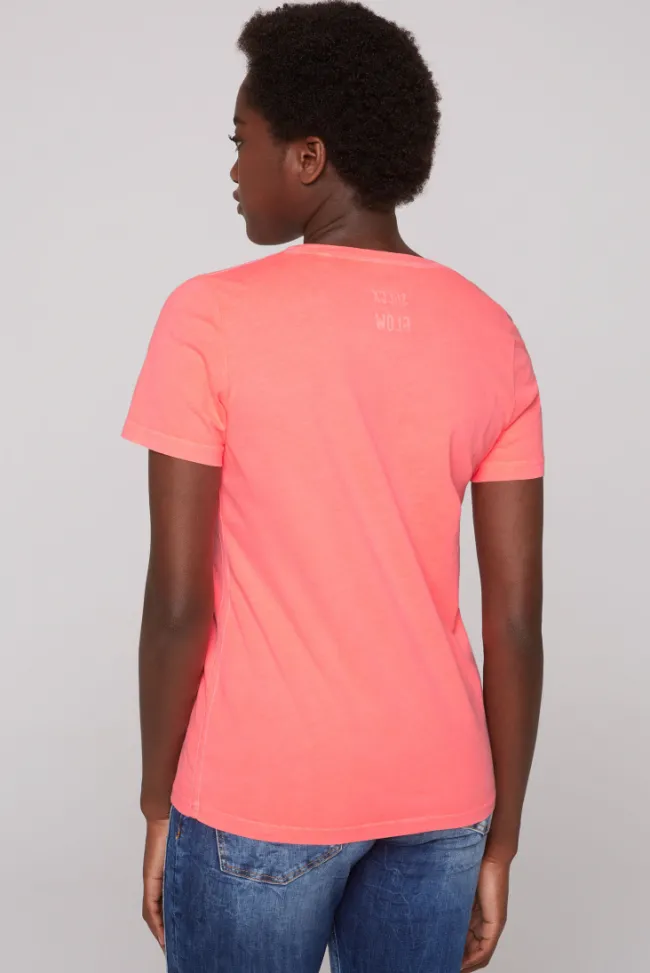 Damen CAMP DAVID & SOCCX T-Shirt mit Glitter-Puff-Print neon pink