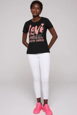 Damen CAMP DAVID & SOCCX T-Shirt mit Glitter-Puff-Print | S