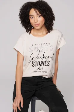 Damen CAMP DAVID & SOCCX T-Shirt mit Logo aus Schmucknieten stone beige