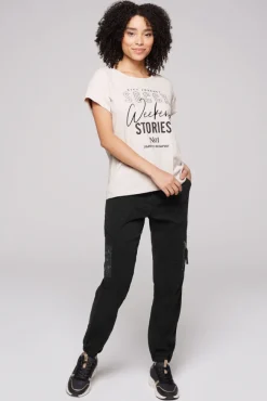 Damen CAMP DAVID & SOCCX T-Shirt mit Logo aus Schmucknieten stone beige