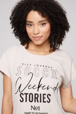 Damen CAMP DAVID & SOCCX T-Shirt mit Logo aus Schmucknieten stone beige