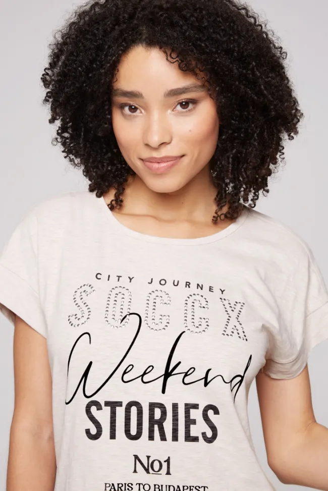 Damen CAMP DAVID & SOCCX T-Shirt mit Logo aus Schmucknieten stone beige