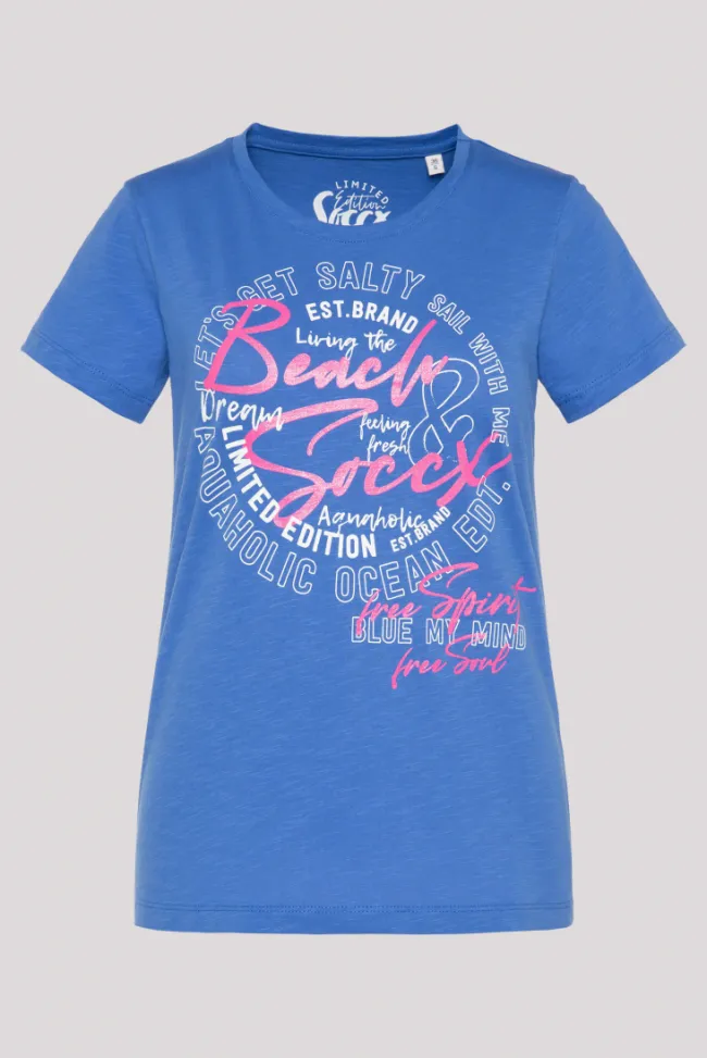 Damen CAMP DAVID & SOCCX T-Shirt mit Logo Print pool blue