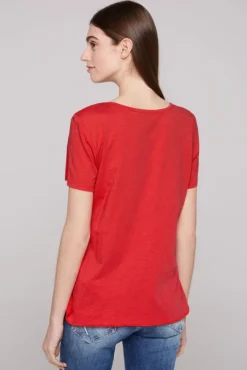 Damen CAMP DAVID & SOCCX T-Shirt mit Pailletten-Artwork red orange