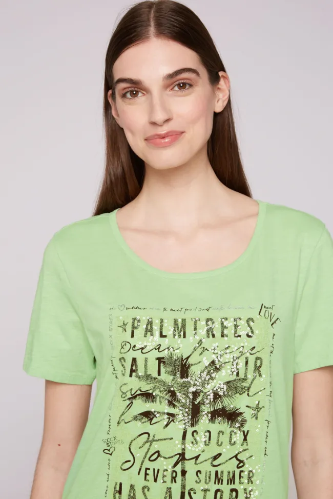 Damen CAMP DAVID & SOCCX T-Shirt mit Pailletten-Artwork light green