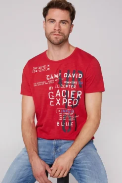 Herren CAMP DAVID & SOCCX T-Shirt mit Print im Used Look flight red