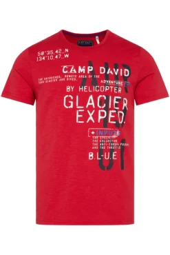 Herren CAMP DAVID & SOCCX T-Shirt mit Print im Used Look flight red