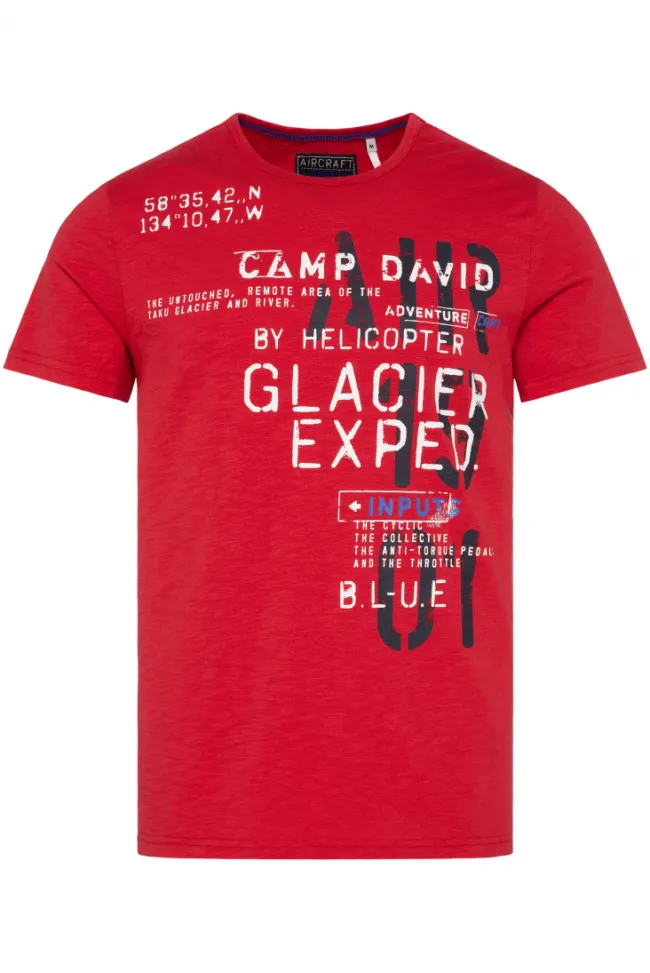 Herren CAMP DAVID & SOCCX T-Shirt mit Print im Used Look flight red