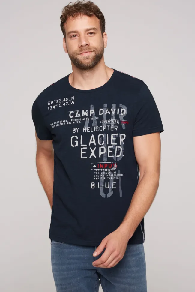 Herren CAMP DAVID & SOCCX T-Shirt mit Print im Used Look blue navy