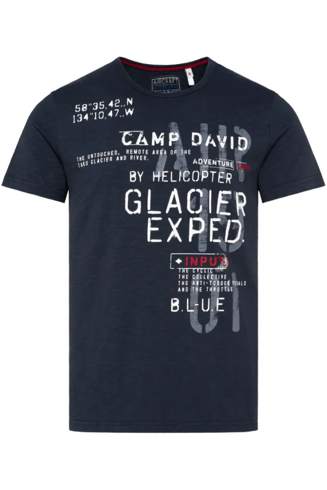 Herren CAMP DAVID & SOCCX T-Shirt mit Print im Used Look blue navy