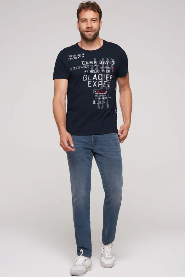 Herren CAMP DAVID & SOCCX T-Shirt mit Print im Used Look blue navy