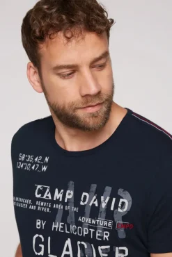 Herren CAMP DAVID & SOCCX T-Shirt mit Print im Used Look blue navy
