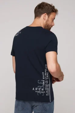 Herren CAMP DAVID & SOCCX T-Shirt mit Print im Used Look blue navy