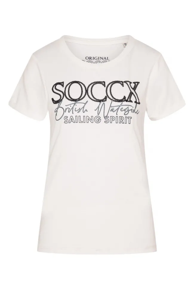 Damen CAMP DAVID & SOCCX T-Shirt mit Rundhalsausschnitt und Glitter Print