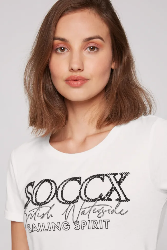 Damen CAMP DAVID & SOCCX T-Shirt mit Rundhalsausschnitt und Glitter Print
