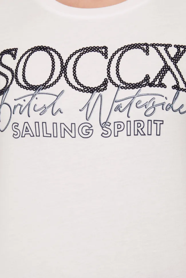 Damen CAMP DAVID & SOCCX T-Shirt mit Rundhalsausschnitt und Glitter Print
