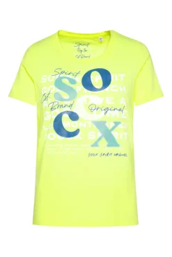 Damen CAMP DAVID & SOCCX T-Shirt mit Rundhalsausschnitt und Print yellow lime