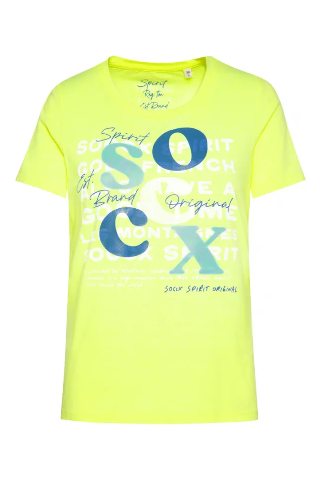 Damen CAMP DAVID & SOCCX T-Shirt mit Rundhalsausschnitt und Print yellow lime