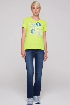 Damen CAMP DAVID & SOCCX T-Shirt mit Rundhalsausschnitt und Print yellow lime