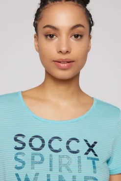 Damen CAMP DAVID & SOCCX T-Shirt mit tonigen Streifen und Glitter Print coast blue