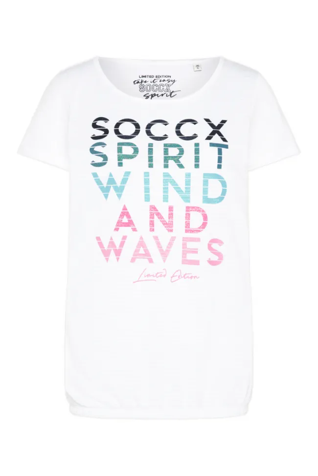Damen CAMP DAVID & SOCCX T-Shirt mit tonigen Streifen und Glitter Print