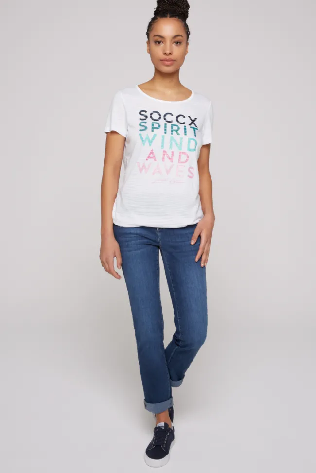 Damen CAMP DAVID & SOCCX T-Shirt mit tonigen Streifen und Glitter Print