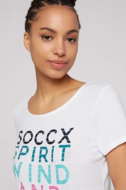 Damen CAMP DAVID & SOCCX T-Shirt mit tonigen Streifen und Glitter Print