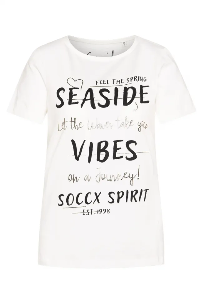 Damen CAMP DAVID & SOCCX T-Shirt mit U-Boot-Ausschnitt und Wording Print