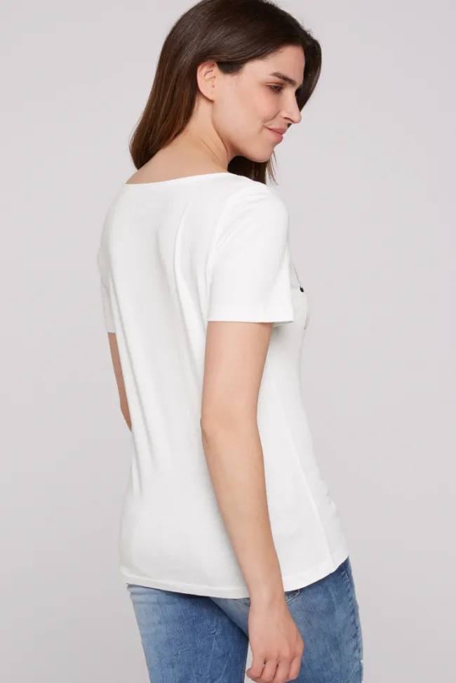 Damen CAMP DAVID & SOCCX T-Shirt mit U-Boot-Ausschnitt und Wording Print